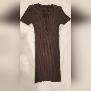 Forever 21 Army Green Lace-Up Ribbed Mini Dress